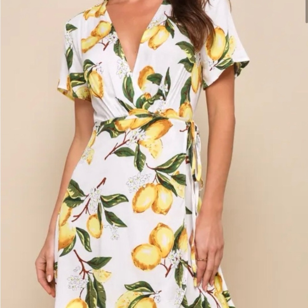 Lemon Print Wrap Dress